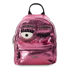 Mini Backpack Wink Corrugada Rosa Wilys Mochila Diseño De La Tela Brilloso