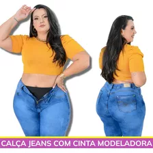 Calça Jeans Clara Plus Size Com Cinta Modeladora Redutora