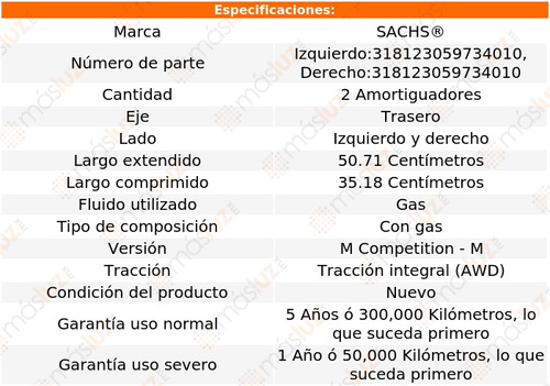 2- Amortiguadores Gas Traseros Bmw X3 3.0l 6 Cil 2021 Sachs Foto 2