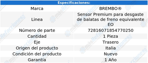 Sensor Para Balatas Trasera Maybach S560 2018-2020 Brembo Foto 2