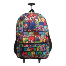 Mochila Rodinha Juvenil Super Mario -toalha E Chaveiro