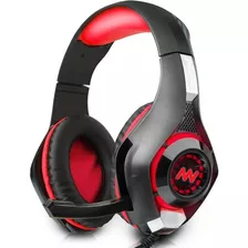 Auriculares Gamer Newvision Nw400 Con Luz Led Negro Y Rojo