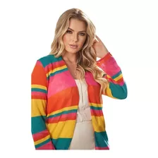 Kimono Cardigan Casaco Meia Estação Colorido Rainbow 