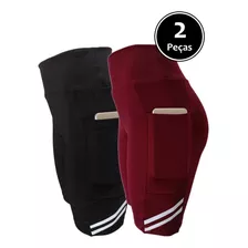 Kit 02 Bermudas Ginástica/corrida/yoga/caminhada Com Bolsos