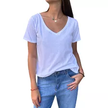 Remera Mujer Manga Corta Escote V Algodón Premium