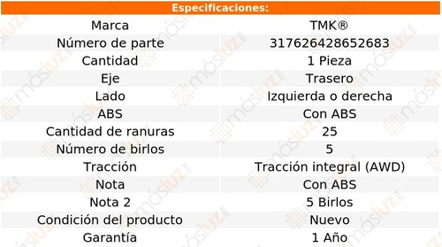 1- Maza Trasera Izq/der Con Abs Outback H6 3.6l 10/14 Tmk Foto 2