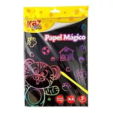 Papel Mágico A4 90g Multicolor 5 Folhas Com Bastão Kaz Zoo