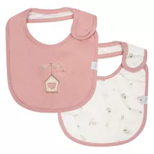 Kit Com 2 Babadores Garden Rosa E Branco - Hug