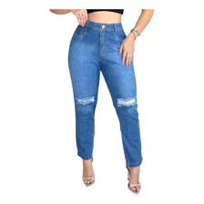 Calça Jeans Mom Com Detalhe No Joelho Rasgado