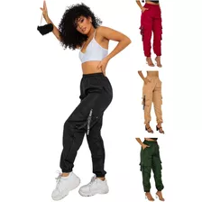 Kit 4 Calças Jogger Feminina Cargo Preto,bordo,verde E Bege