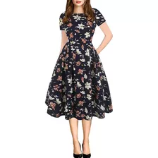 Elegante Vestido De Mujer Con Estampado Floral Y Manga Corta