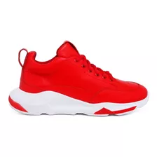 Tênis Sneakers Vermelho Em Couro Legitmo Original