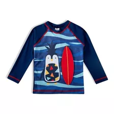 Camiseta Praia Infantil Manga Longa Pinguim Uv50+ Tip Top 