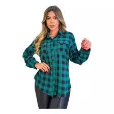 Camisa Xadrez Feminino Social Com Botões E Bolsos/ez105