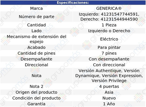 Espejo Der O Izq C/direcc 7 Pines Fluence 11 Al 17 Foto 2