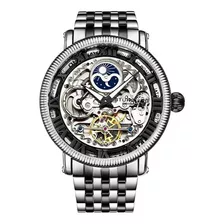 Skeleton Reloj Impermeable P/ Hombre Acero Inoxidable Dual Color Del Bisel Negro Color Del Fondo Automatico