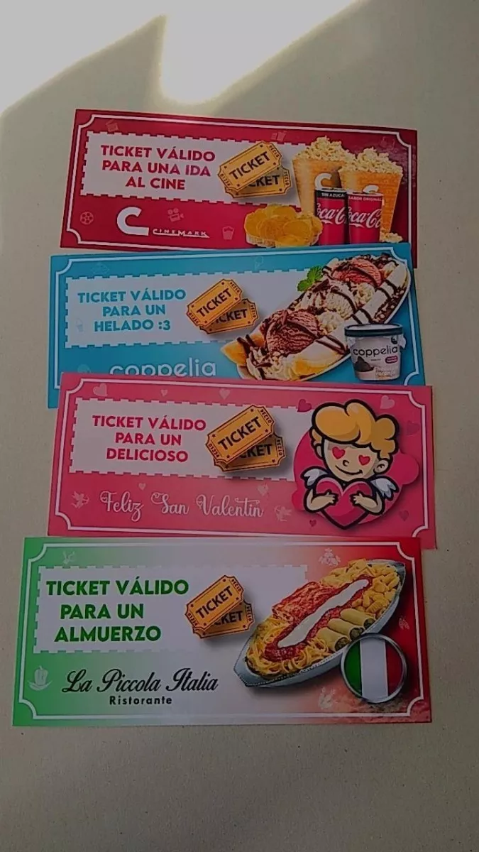 Tickets Para Regalos, Cine, Almuerzo, Helado Y San Valentin