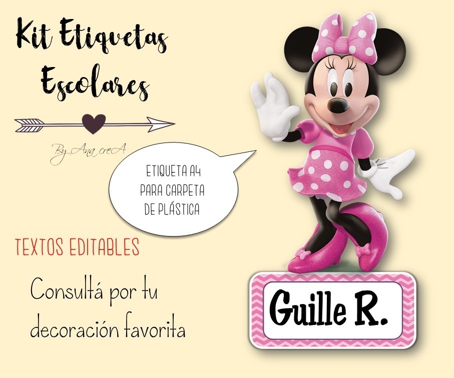 Etiquetas Escolares Imprimibles Minnie #1 Textos Editables - Avisos en Souvenirs, Cotillón y Fiestas Etiquetas Escolares Imprimibles Minnie #1 Textos Editables - Avisos en Souvenirs, Cotillón y Fiestas
