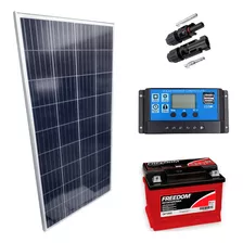 Kit Placa Solar 150w Controlador 30a Lcd Bateria 70ah