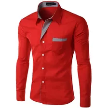 Camisa Manga Larga Elegante Diseño Nacbon Rojo