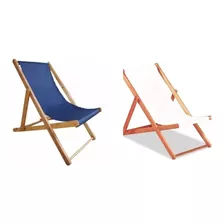 Set 2 Reposeras Madera Lona Plegable Para Pileta Playa Patio