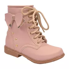 Bota Coturno Infantil Menina Laço E Cadarço Rosa