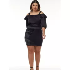 Saia Curta Plus Size Franja De Bolinhas Metalizadas