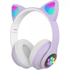 Audífonos Lila Inalámbricos Gatos Led Niños Bluetooth.