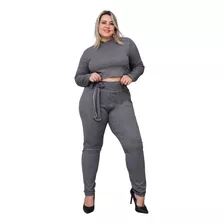 Conjunto Over Cropped E Calça Canelada Moda Plus Size