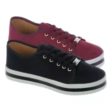 Kit 2 Pares Tenis Feminino Casual Flat Form Via Angel