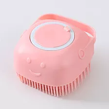 Escova Pente Silicone Dispenser Shampoo Pet Banho Tosa Cães Cor Rosa