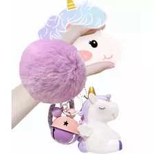 Llavero Unicornio Peluche Campana Púrpura Para Mujeres Niña