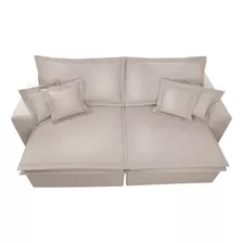 Sofa Retrátil E Reclinável Com Molas Cama Inbox Premium 2,92m Tecido Em Linho Bege Claro