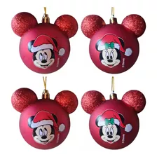 Enfeite De Natal 4 Bolas Mickey E Minnie Gorro - Disney