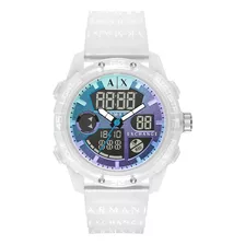 Reloj Hombre Armani Exchange Ax2963 D-bolt Color De La Correa Blanco Color Del Bisel Blanco Color Del Fondo Negro