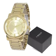 Relogio Lince Feminino Analogico Dourado Com Numeros Brinco