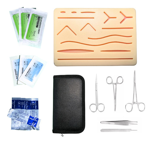 Kit Sutura Completo Avançado Com Simulador De Pele E Estojo