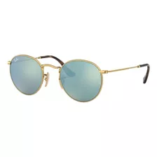 Anteojos De Sol Ray-ban Round Oval Flat Lenses Standard Con Marco De Metal Color Polished Gold, Lente Silver De Cristal Flash, Varilla Polished Gold De Metal - Rb3447n