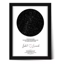 Quadro Moldura Mapa Estrelas Presente Casal Namorado 20x28 Cor Preto Armação Moldura Preta