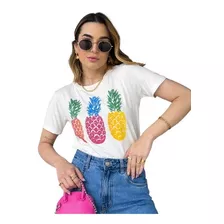 Blusa T-shirt Feminina Estampa Trio Abacaxi Moda Blogueira 