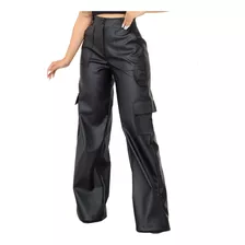 Calça Couro Wide Leg Cargo Gringa Blogueira Oferta Envio 24h