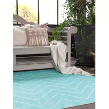 Alfombra Para Living Zigzag Turquesa Y Blanco 300 X 200 Cm