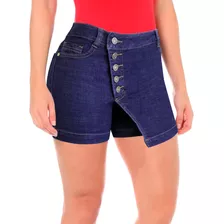 Short Falda Mezclilla Dama Con Botones Al Frente Y Bolsas 