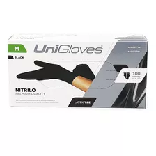 Luvas Descartáveis Antiderrapantes Unigloves Nitrilica Cor Preto Tamanho M De Nitrilo X 100 Unidades 