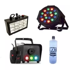 Kit Iluminação Festa Decoração Maquina De Fumaça 4x1