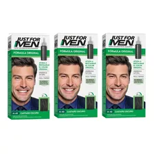 Pack X3 Just For Men Tintura Shampoo Castaño Oscuro