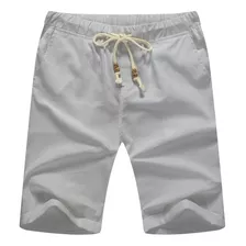 Bermuda Short Casual Playa De Algodón Y Lino Para Hombre