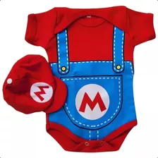 Body Bebê Super Mario Bros + Boina Kit Mesversário Temático