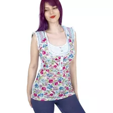 Remera Blusa Musculosa Etnica Elastizada Bordada