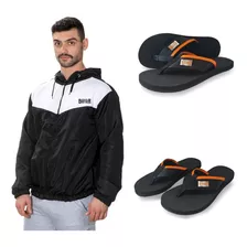 Kit Corta Vento C/capuz + Chinelo Masculino